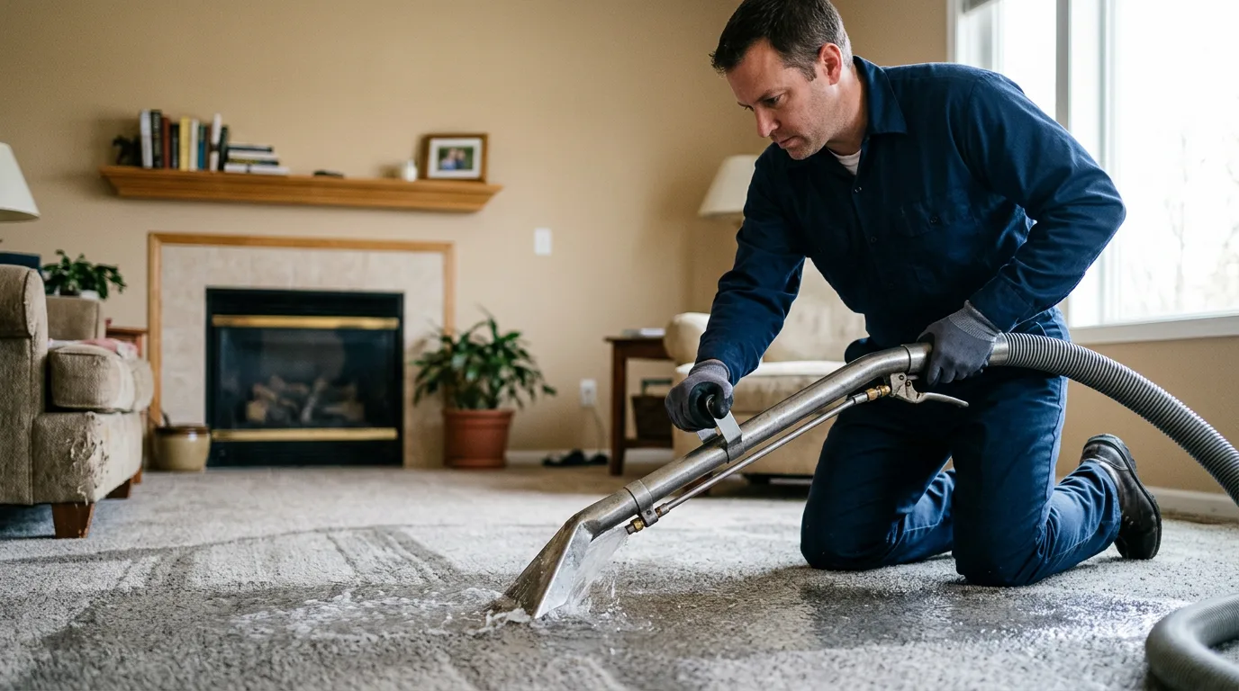 Water damage restoration technician working near Hawkeye, IA